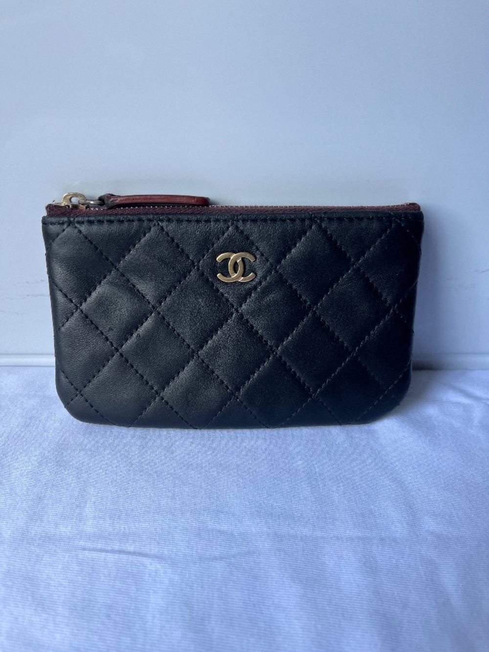 CHANEL CC GHW Pouch Wallet O-case Lambskin Leather Black